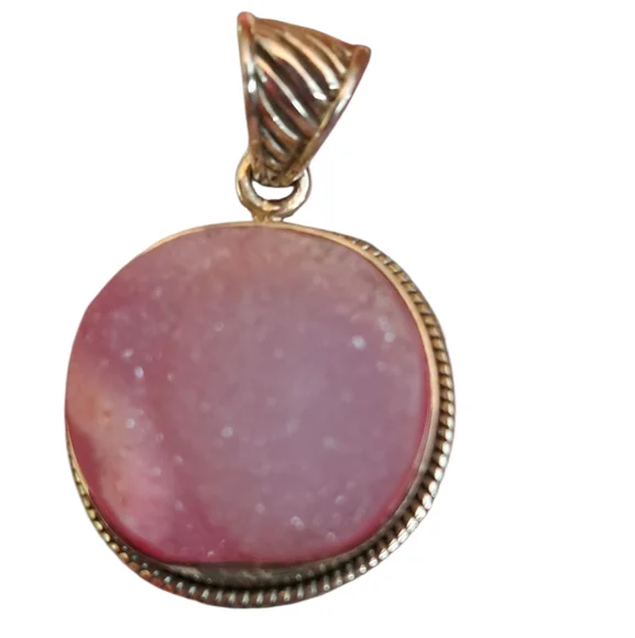 NWOT Pink Drusy Sterling Silver Pendant - Picture 4 of 6